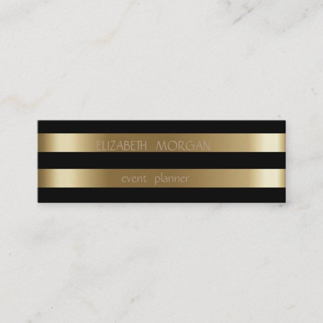 Minitarjeta De Visita Elegante Estilo Moderno Faux Gold Striped, Negro (Anverso)