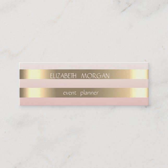 Minitarjeta De Visita Elegante Estilo Moderno Faux Gold Striped,Rosa (Anverso)