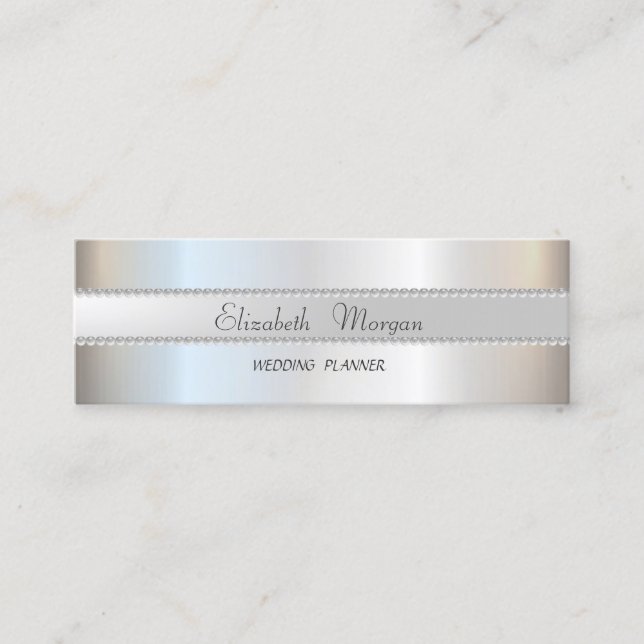 Minitarjeta De Visita Elegante estilo moderno plateado ,Perlas (Anverso)