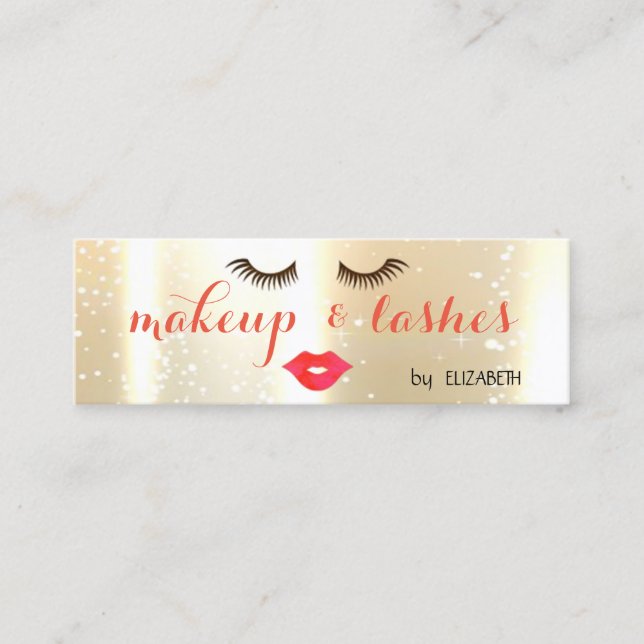 Minitarjeta De Visita Elegante estilo moderno Shinny, Lips, Lashes, Maqu (Anverso)