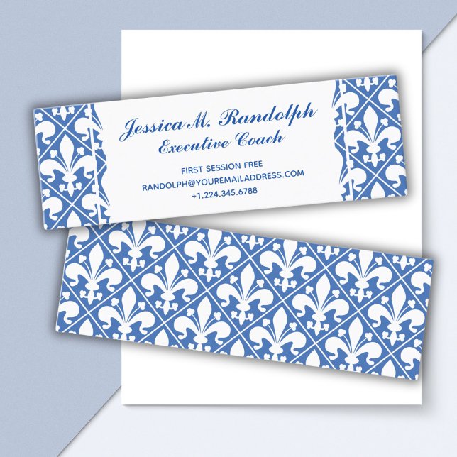 Minitarjeta De Visita Elegante Fleur de Lys Executive Blue and White (Subido por el creador)