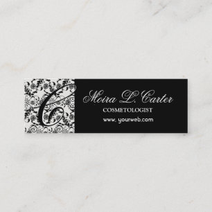 Minitarjeta De Visita Elegante floral Monograma Damasco Negro encaje