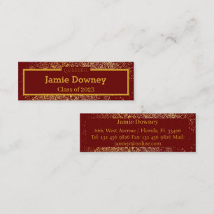 Minitarjeta De Visita Elegante Graduate Gold & Red Wine Name Card