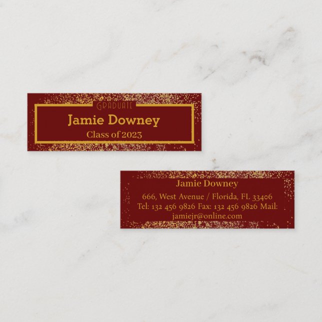 Minitarjeta De Visita Elegante Graduate Gold & Red Wine Name Card (Anverso / Reverso)