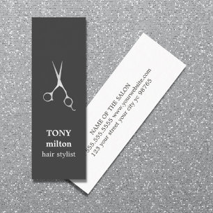 Minitarjeta De Visita Elegante Gris Oscuro Faux Silver Scissors Hairstyl