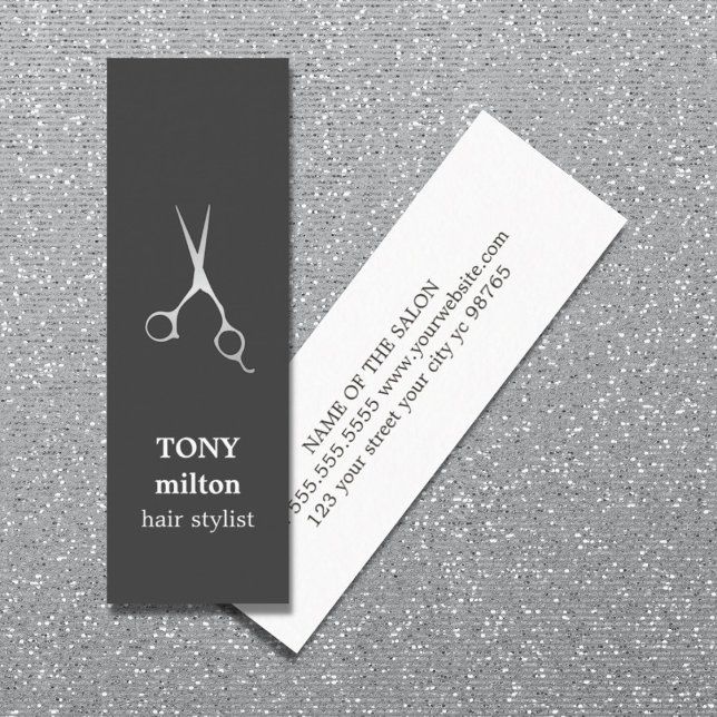 Minitarjeta De Visita Elegante Gris Oscuro Faux Silver Scissors Hairstyl (Subido por el creador)