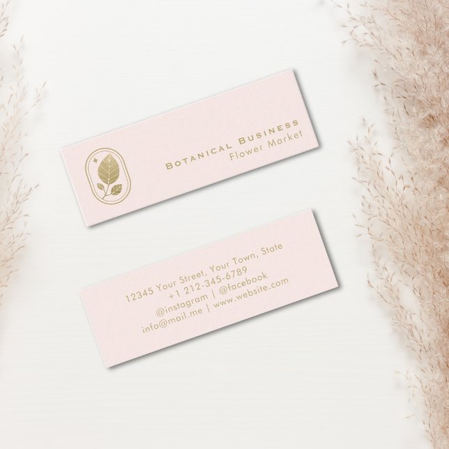 Minitarjeta De Visita Elegante Hoja de Oro Crema Botánica Mínima Rosa (Elegant Gold Leaf Minimal Botanical Cream Pink Mini Business Card)