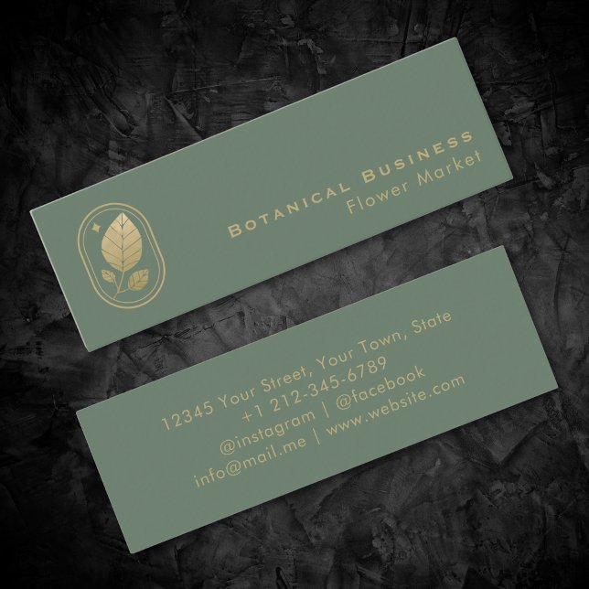 Minitarjeta De Visita Elegante Hoja de Oro Verde Botánico Minimal (Elegant Gold Leaf Minimal Botanical Green Mini Business Card)