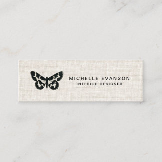 Minitarjeta De Visita Elegante logo de la mariposa negra Tan Linen Look