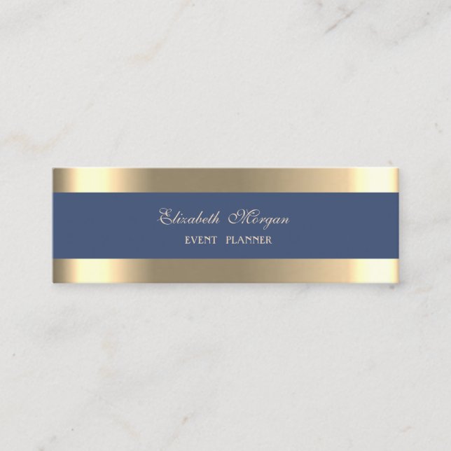 Minitarjeta De Visita Elegante Lujo Moderno, Banda Dorada, Azul Naval (Anverso)
