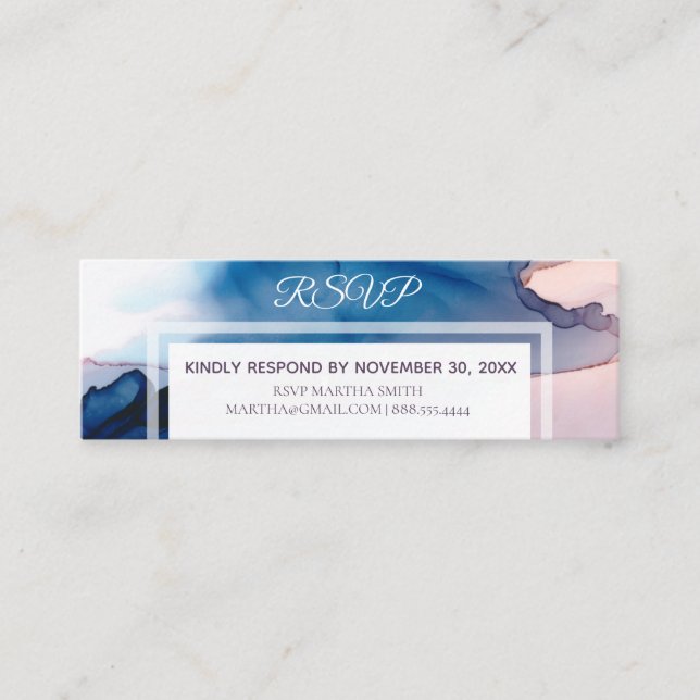 Minitarjeta De Visita *~* Elegante matrimonio acuático moderno RSVP (Anverso)