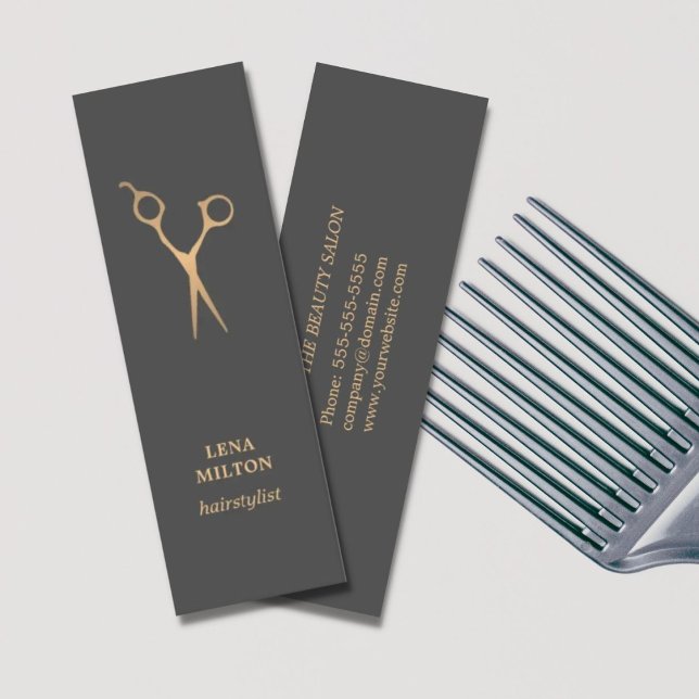 Minitarjeta De Visita Elegante Moda Sencilla Oscura Faux Gold Hair Styli (Subido por el creador)