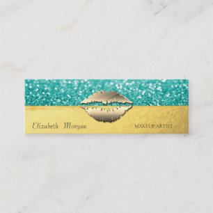 Minitarjeta De Visita Elegante Moderno, Bokeh Brillante, Labios Dorados