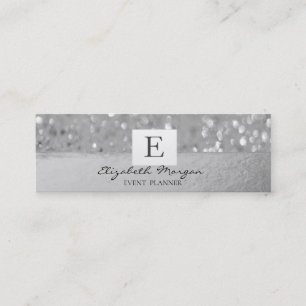 Minitarjeta De Visita Elegante Moderno Monograma Plateado Brillo Bokeh