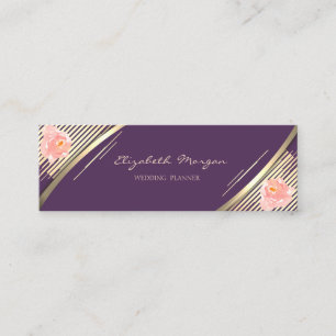 Minitarjeta De Visita Elegante Moderno, Violeta, Rayas de Oro de Imitaci