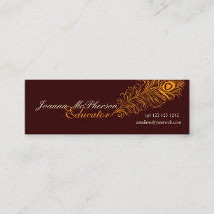 Minitarjeta De Visita Elegante Naranja moderno de plumas de pavo real