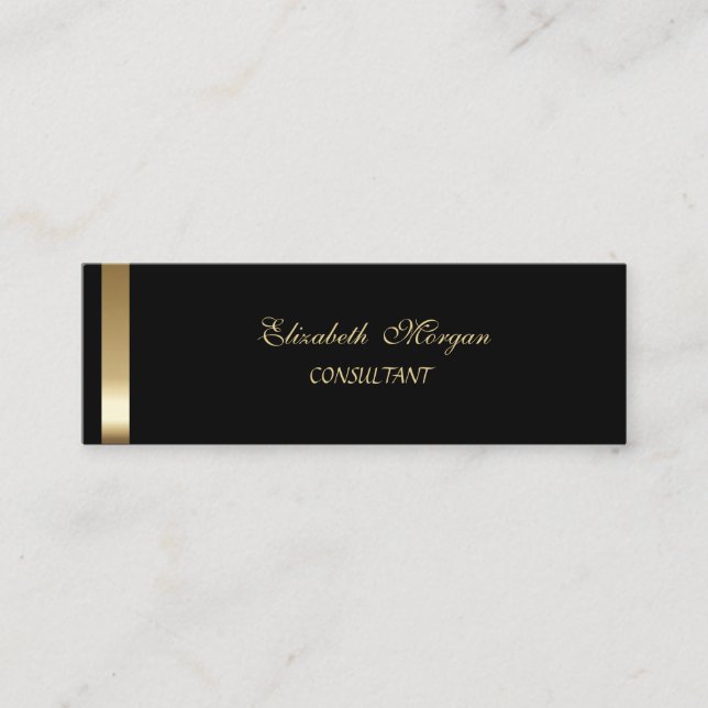 Minitarjeta De Visita Elegante negro elegante con rayas de oro (Anverso)