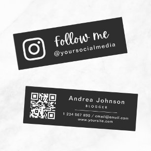 Minitarjeta De Visita Elegante negro y blanco siguen el código QR de los