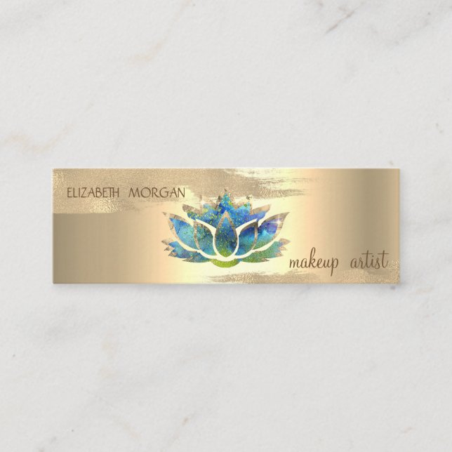 Minitarjeta De Visita Elegante pincel de Relieve metalizado dorado, Blue (Anverso)