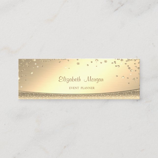 Minitarjeta De Visita Elegante Profesional Elegante Diamantes de Oro (Anverso)