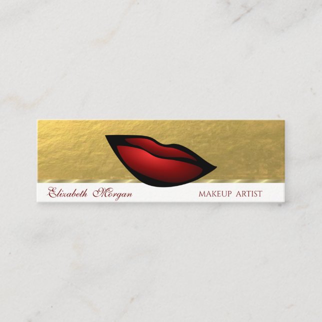 Minitarjeta De Visita Elegante Profesional, Faux Gold Red Lips (Anverso)