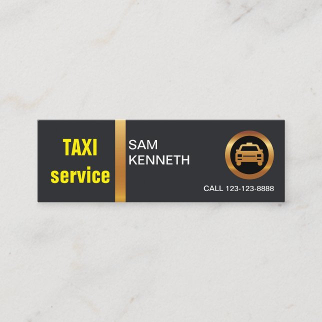 Minitarjeta De Visita Elegante servicio de taxi Black Gold Stripe (Anverso)