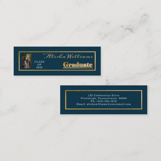 Minitarjeta De Visita Elegante y elegante foto de graduado de textos de  (Anverso / Reverso)