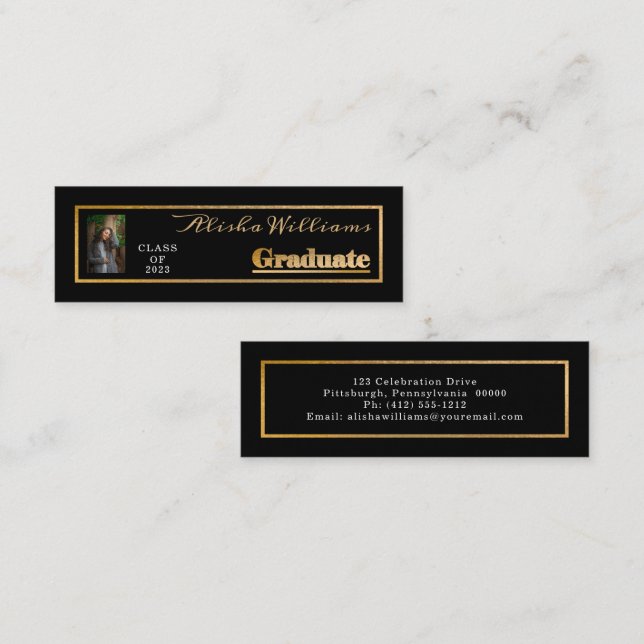 Minitarjeta De Visita Elegante y elegante foto de graduado de textos de  (Anverso / Reverso)