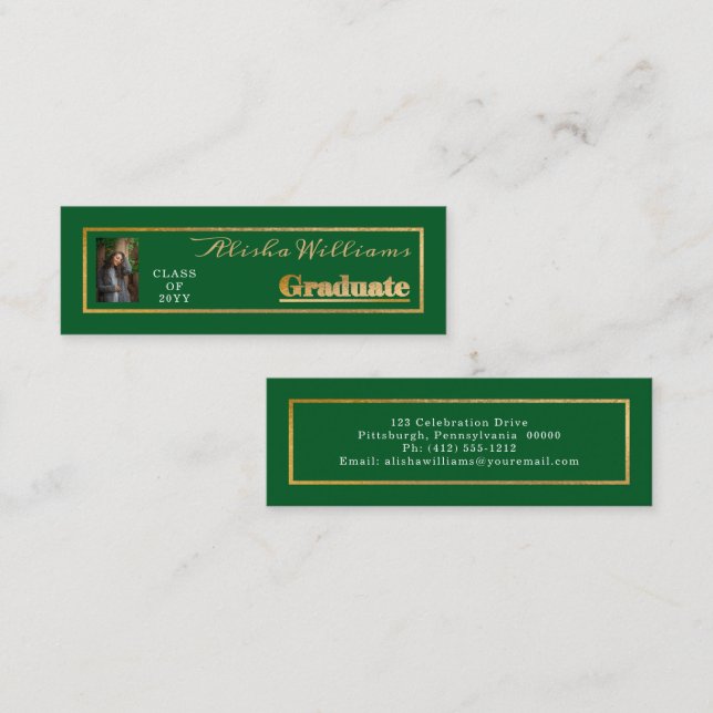 Minitarjeta De Visita Elegante y elegante foto de graduado de textos de  (Anverso / Reverso)
