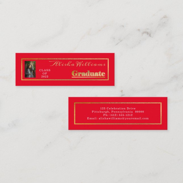 Minitarjeta De Visita Elegante y elegante foto de graduado de textos de  (Anverso / Reverso)