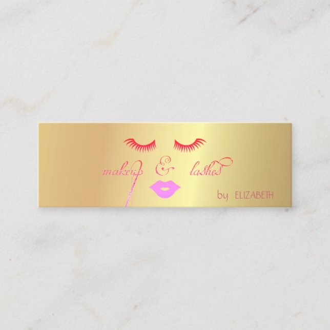 Minitarjeta De Visita Elegante y moderno oro, labios, pestañas, maquilla (Anverso)