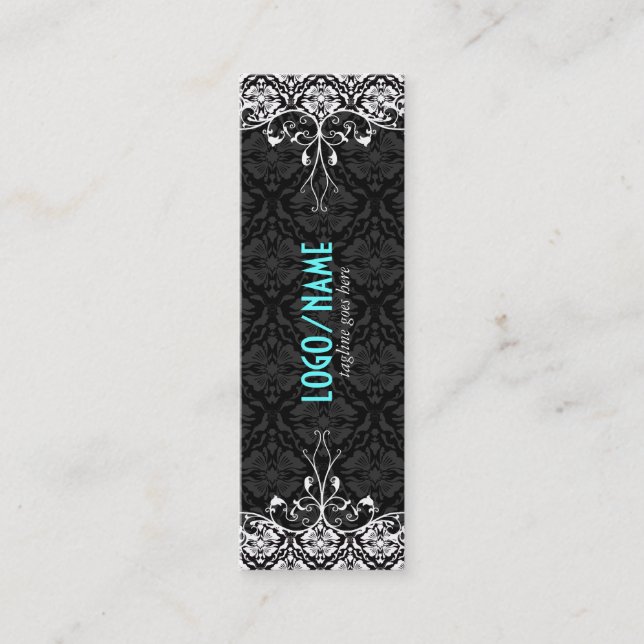 Minitarjeta De Visita Elegantes damascos florales de aspecto blanco y ne (Anverso)