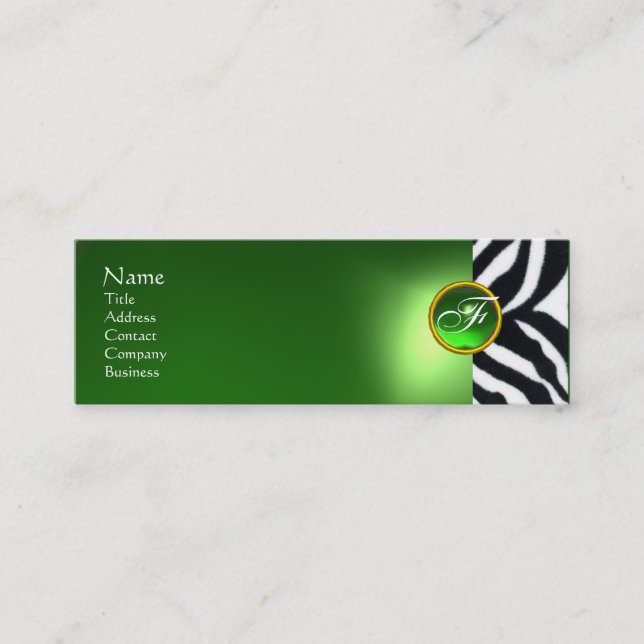 MINITARJETA DE VISITA EMERALD GREEN BLANCO NEGRO ZEBRA FUR MONOGRAM (Anverso)