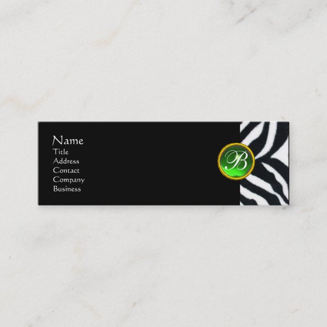 MINITARJETA DE VISITA EMERALD GREEN BLANCO NEGRO ZEBRA FUR MONOGRAM (Anverso)