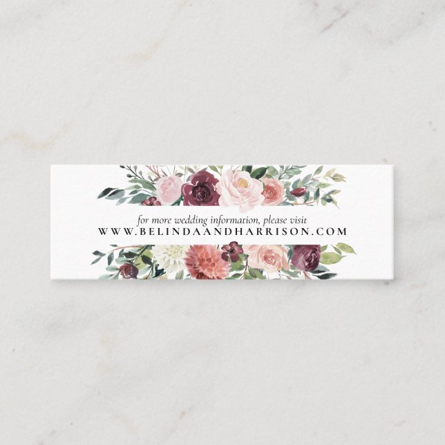 Minitarjeta De Visita Encanto rústico Borgoña Rubor Boda floral rosa (Anverso)