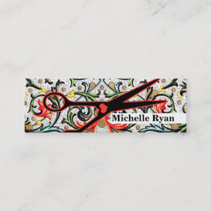 Minitarjeta De Visita estilista floral de las tijeras del vintage retro