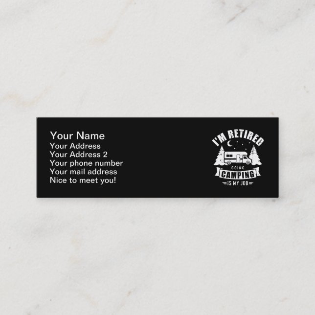 Minitarjeta De Visita Estoy jubilado yendo a acampar es mi trabajo RV (Anverso)