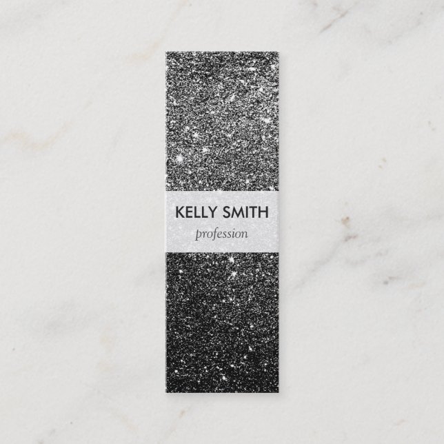 Minitarjeta De Visita Falso purpurina negro elegante (Anverso)