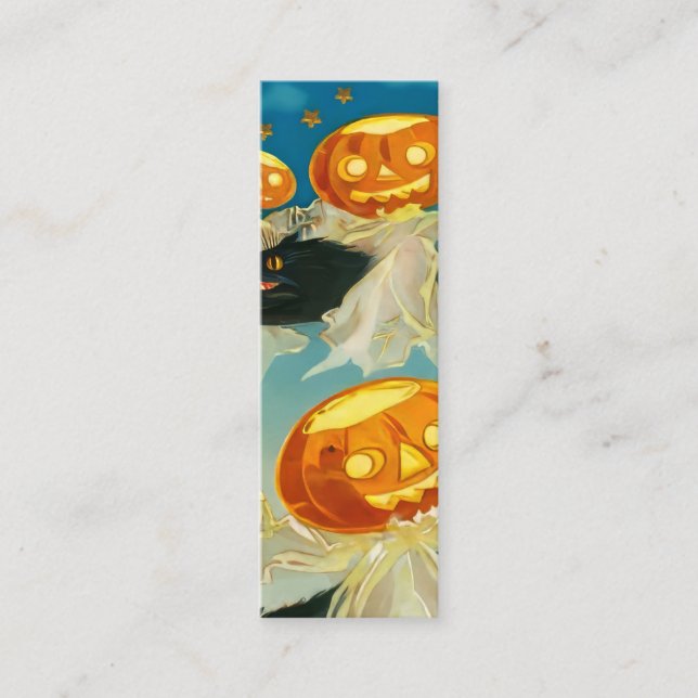 Minitarjeta De Visita Fantasmas de calabaza de Halloween y gatos negros (Anverso)
