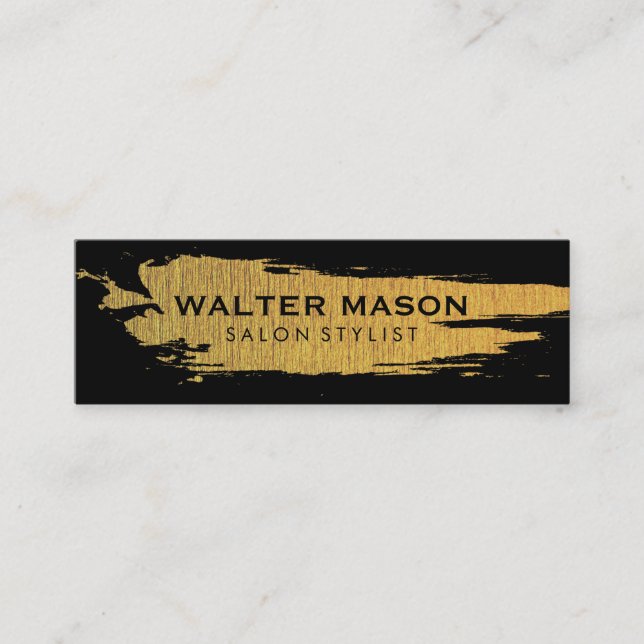 Minitarjeta De Visita Faux artístico oro Pincel textura negro (Anverso)