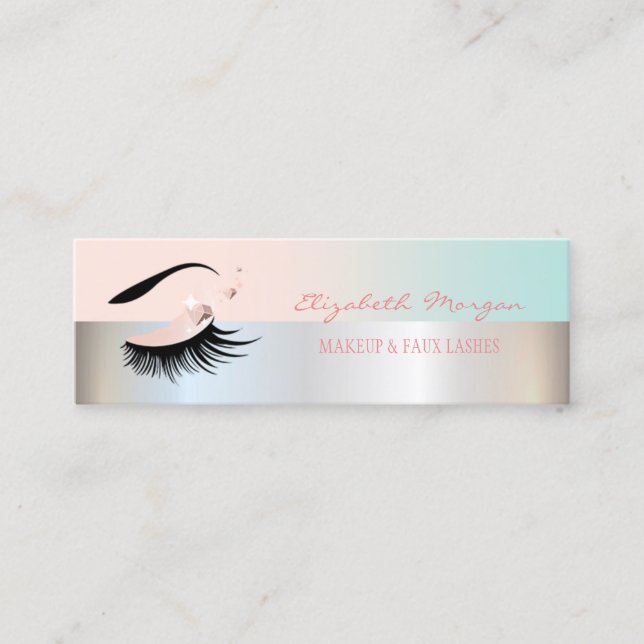 Minitarjeta De Visita Faux Lashes profesionales modernos, plateado, maqu (Anverso)