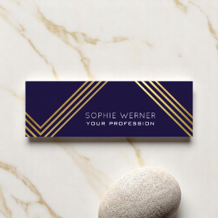Minitarjeta De Visita Faux moderno rayas de oro elegantes azul oscuro