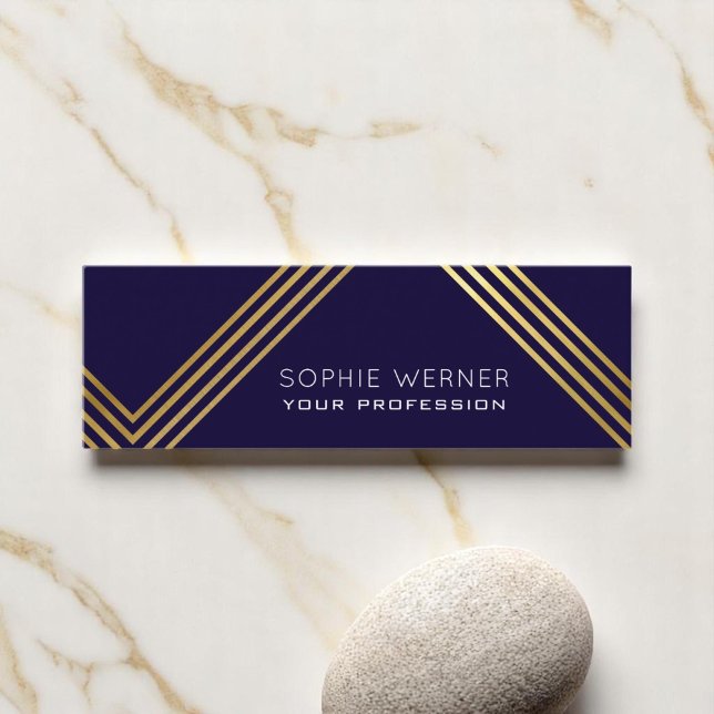 Minitarjeta De Visita Faux moderno rayas de oro elegantes azul oscuro (Subido por el creador)