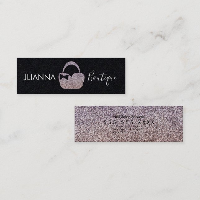 Minitarjeta De Visita Faux Purpurina Boutique Clothing Black (Anverso / Reverso)