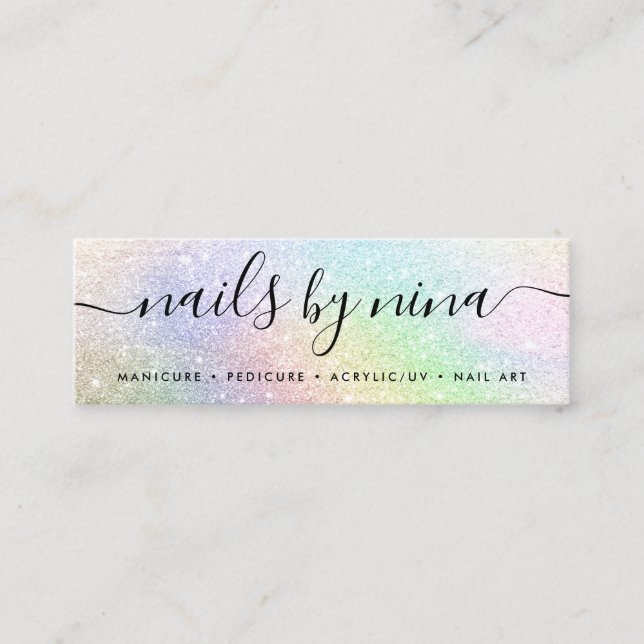 Minitarjeta De Visita Firma del guión elegante del purpurina arcoiris ho