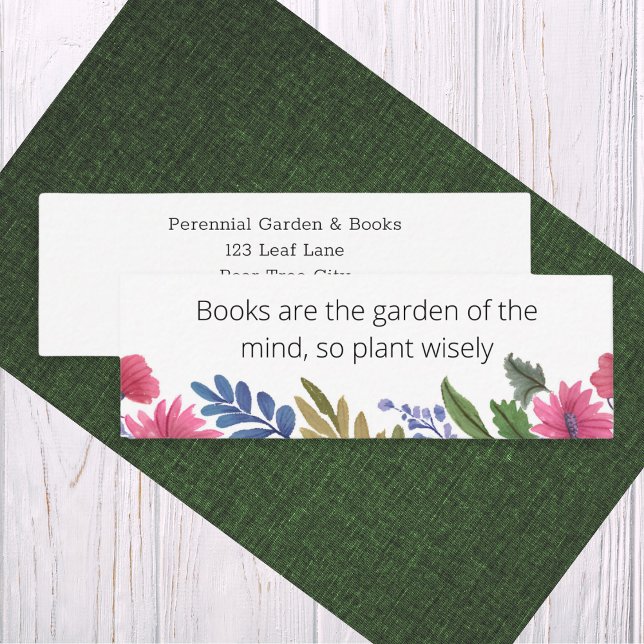 Minitarjeta De Visita Floral Garden Books Wisdom Bookmark Business Card (A very pretty bookmark with floral border and motivational words)
