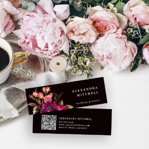 Minitarjeta De Visita Floral moderna   Código QR oscuro y elegante
