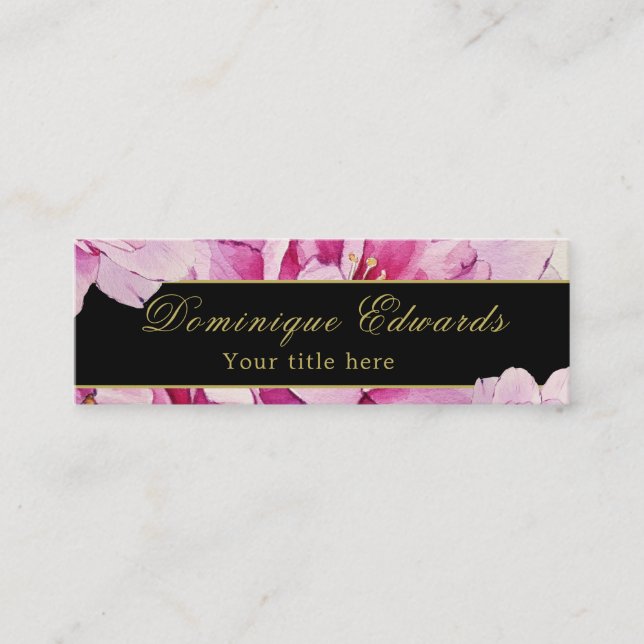 Minitarjeta De Visita Floral rosa elegante Moda profesional de oro (Anverso)