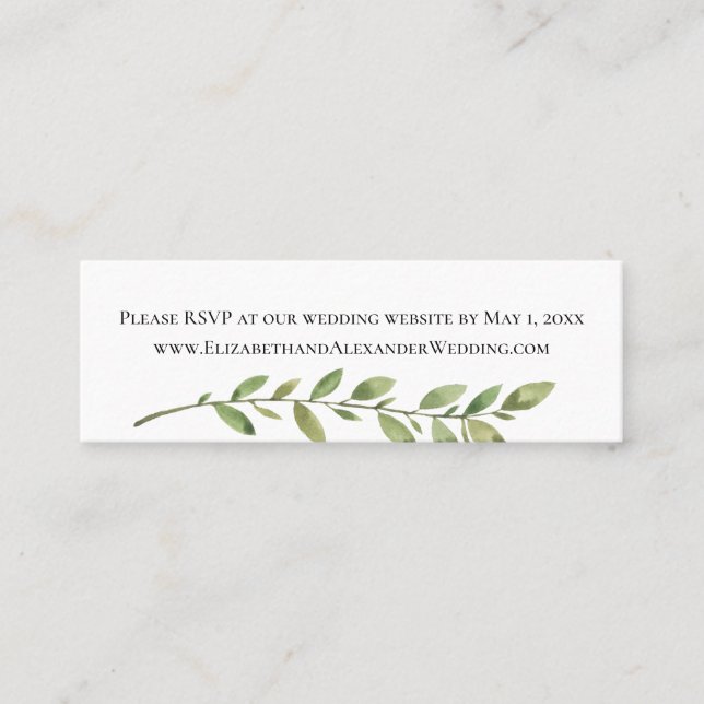 Minitarjeta De Visita Foliage simple, sitio web Boda RSVP (Anverso)