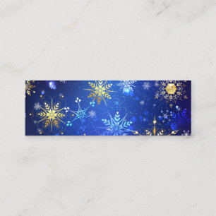 Minitarjeta De Visita Fondo azul XMAS con copos de nieve dorados